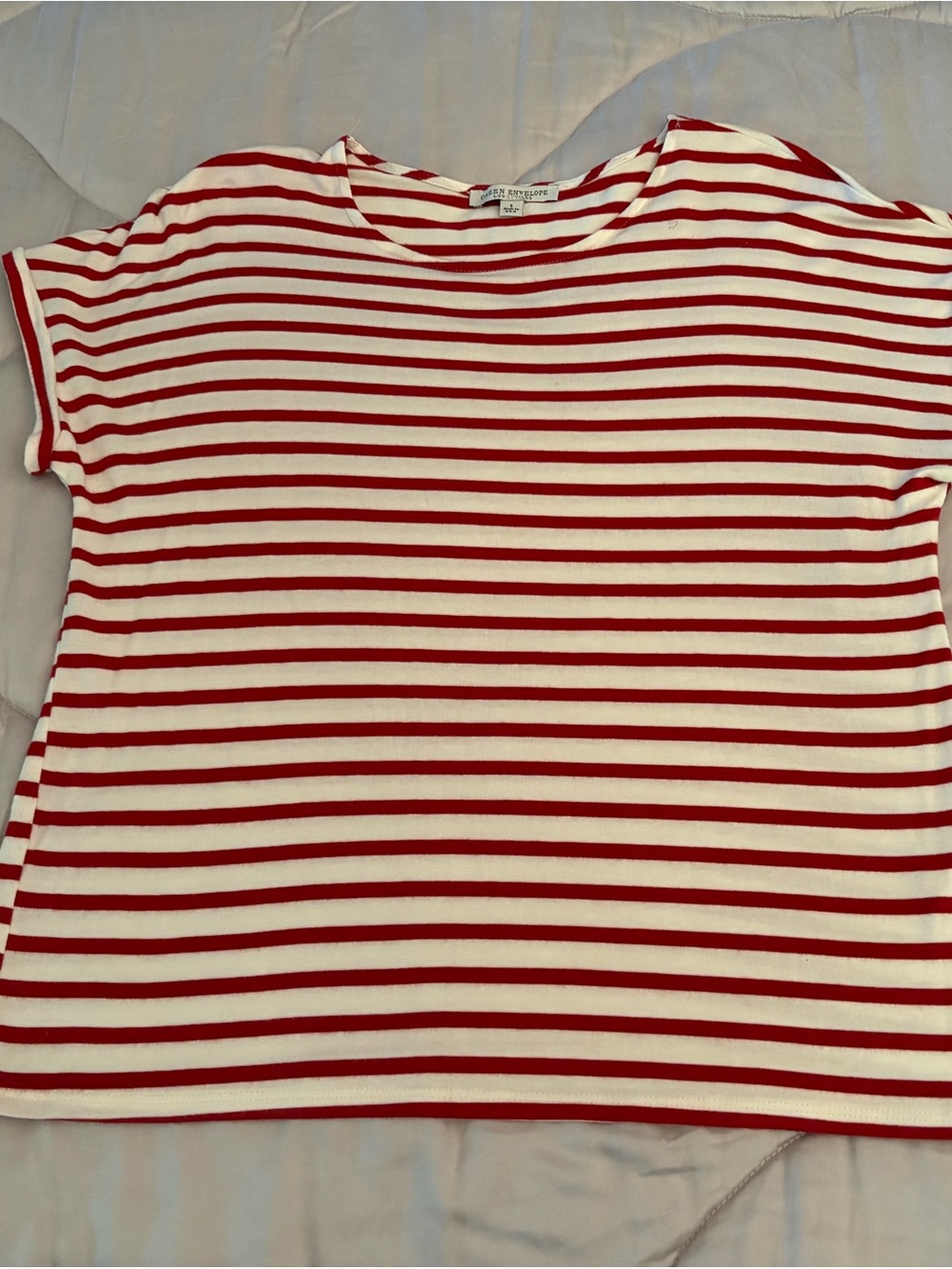 Green Envelope Red & White Striped Women’s Tee